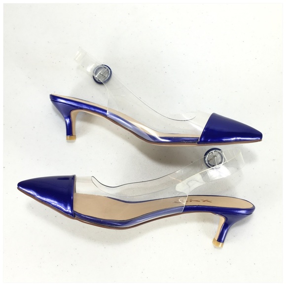 XYD Shoes - XYD Transparent Clear Blue Point Toe Low Heel 8